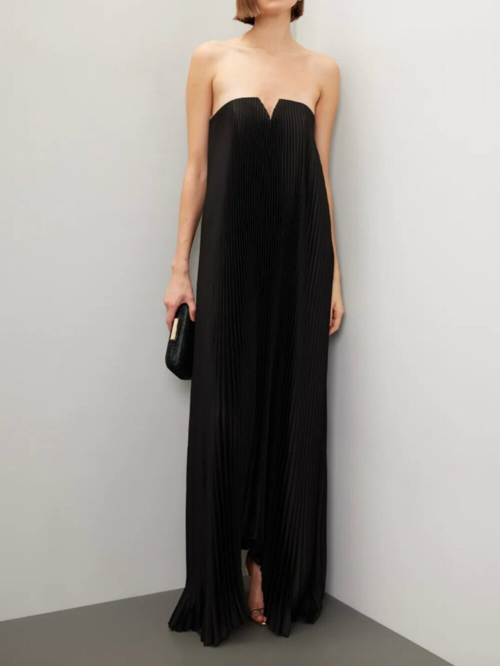 L'IDEE Black Tie Pleated Strapless Maxi Dress Gown Noir Black size 8